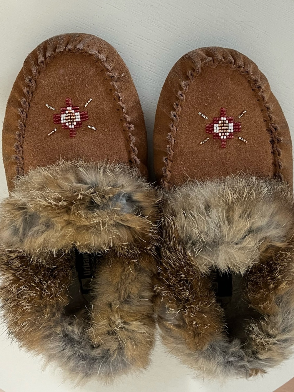 Urban Trail - Hard Sole Oak Suede Slipper Fur Trim Beaded Moccasin